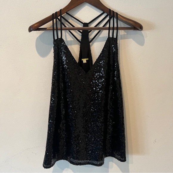 Gianni Bini Tops - Gianni Bini Black Sequin Lined Three Strap Tank